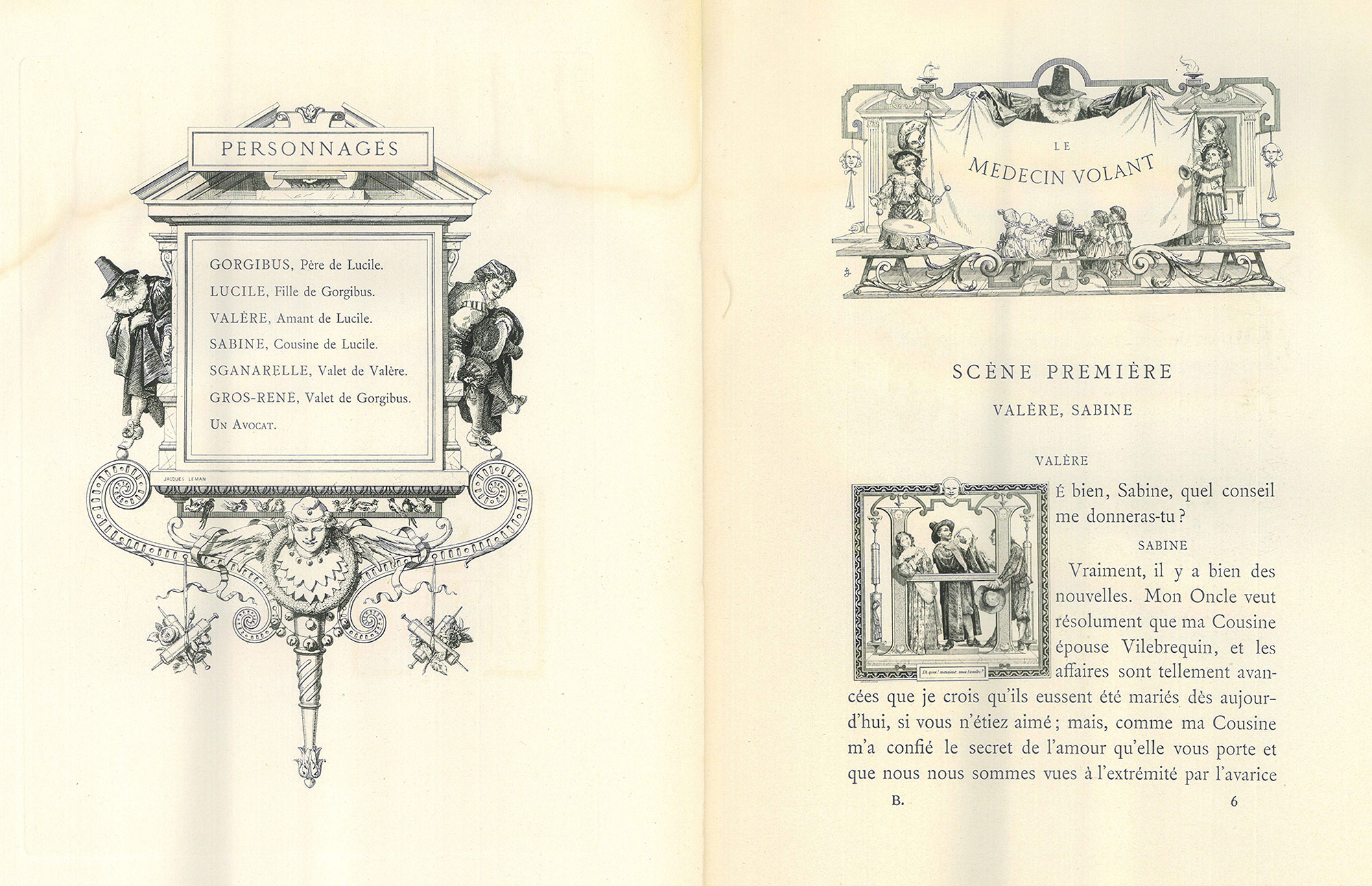 Edition avec liste des personnages et début de la première scène de la pièce.