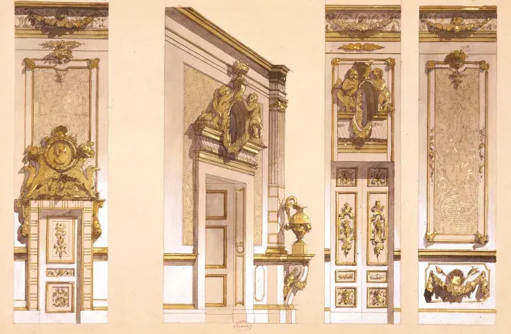 Le Salon riche de « La Princesse des Ursins » : acte I / Pierre-Luc-Charles Cicéri, atelier de Cicéri, 1825