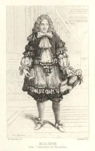 Molière dans "L'Impromptu de Versailles"  / gravure de Benjamin Damman