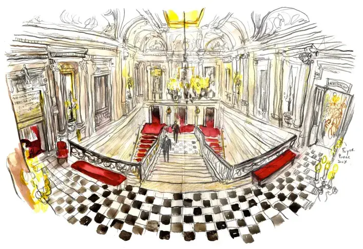 La Salle Richelieu, l’escalier d’honneur, dessin de Damien Roudeau