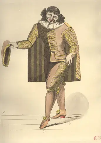 Molière, rôle de Sganarelle dans "L'Ecole des maris" / gravure d'Auguste-Etienne Guillaumot fils