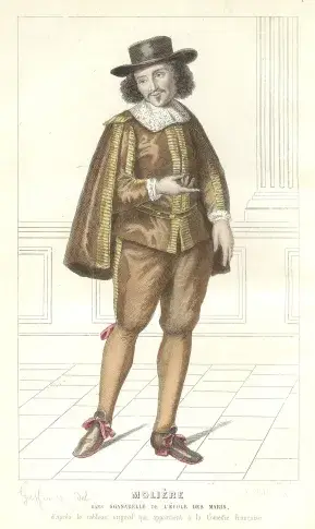 Molière dans Sganarelle de "L'Ecole des maris" / gravure de L. Wolf