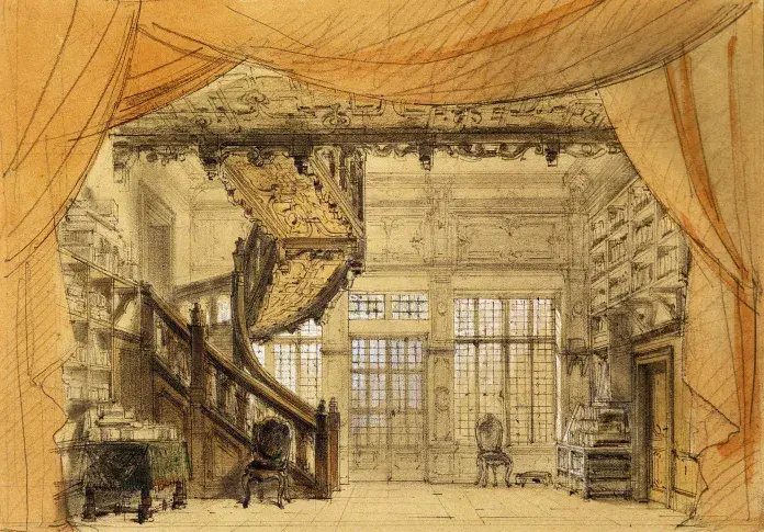 « Bertrand et Raton » d’Eugène Scribe : acte II, la boutique de « Bertrand et Raton » / atelier Séchan et Cie, 1833