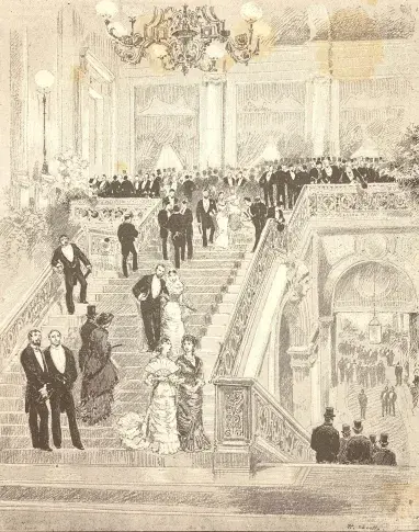 "L’escalier d’honneur", dessin de H. Scott, 1880, image de presse, album Pasteur