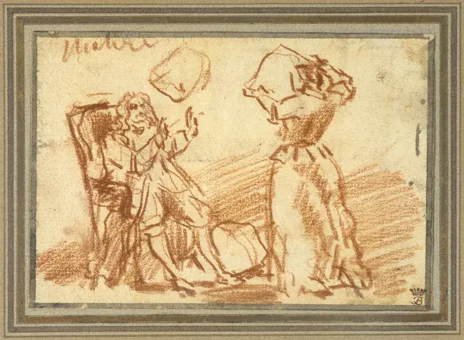 Scènes de la vie et du théâtre de Molière : Argan et Béline / dessin de Claude Gillot