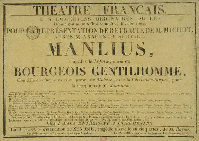 Affiche du 24 février 1821