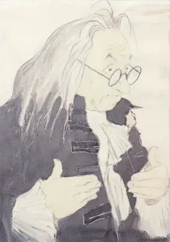 Georges Chamarat dans "Le Bourgeois gentilhomme", dessin de Nikolaï Sokolov