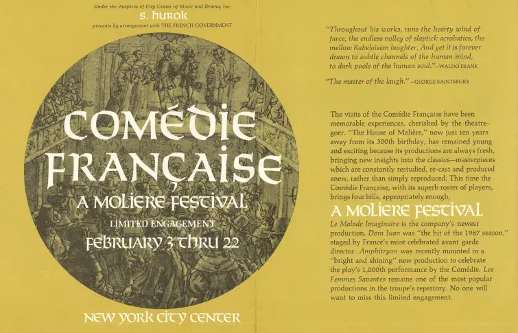 Programme de la tournée à New York, 1970, Festival Molière