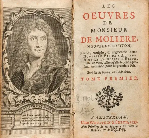 Les Œuvres de Monsieur Molière : frontispice et page de titre, 1735