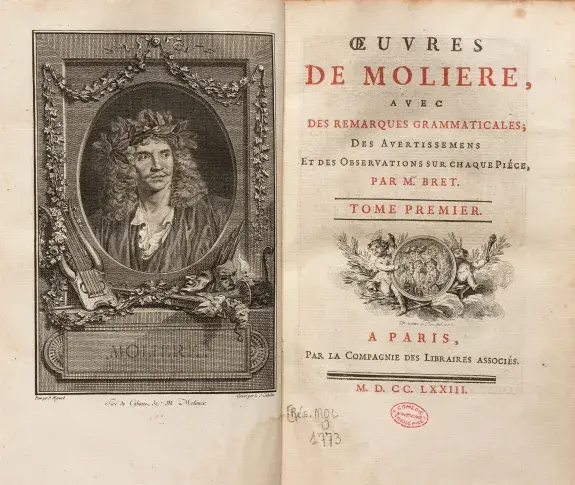 Œuvres de Molière : frontispice et page de titre, 1773