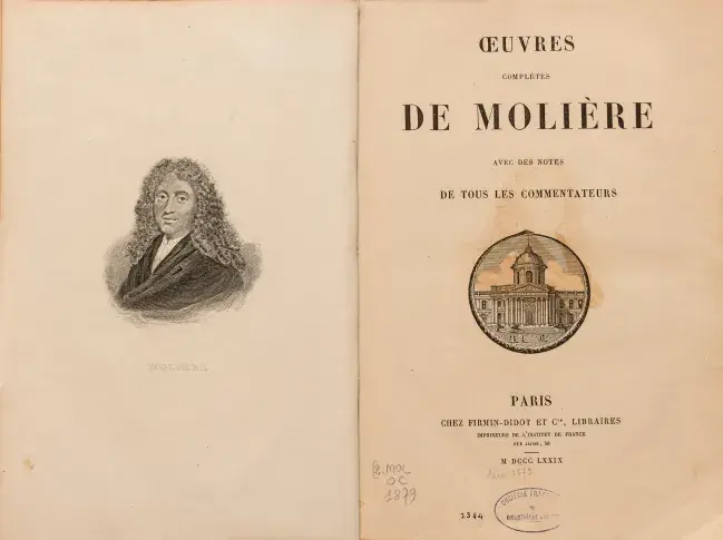 Œuvres complètes de Molière : frontispice et page de titre, 1879