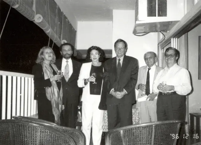 Tournée en Inde, décembre 1996. Réception chez le Consul-Général, Claude Mathieu, Michel Favory, Claire Vernet, Jean-Pierre Miquel