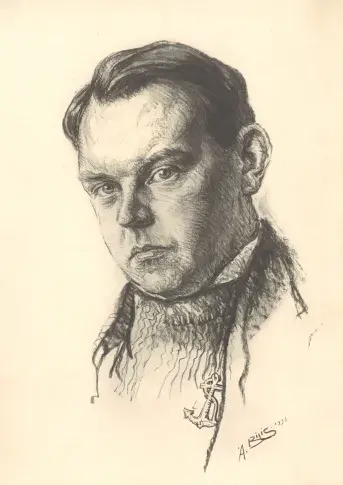 Portrait de Fernand Ledoux, professeur au Conservatoire de 1958 à 1967. Reproduction du dessin de Bilis, 1933.