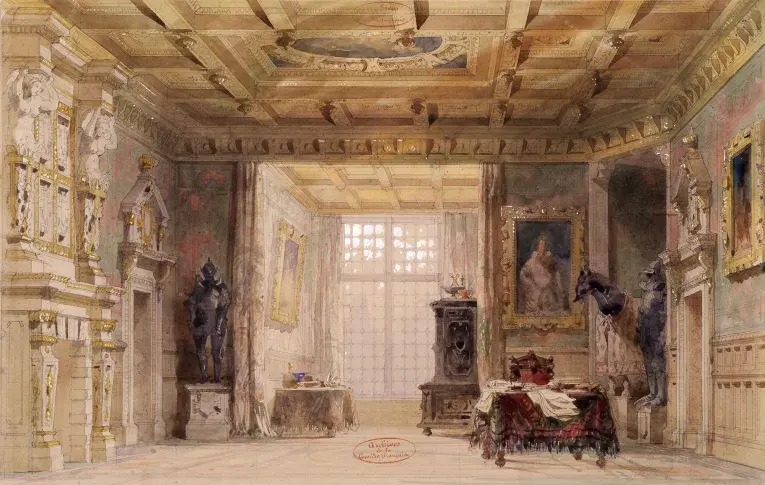 « Diane » d’Emile Augier : 2ème acte, salon Louis XIII / Nolau et Rubé, 1852