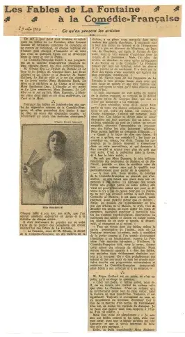 Article de presse : « Les Fables de La Fontaine », in Comoedia, 29 août 1920