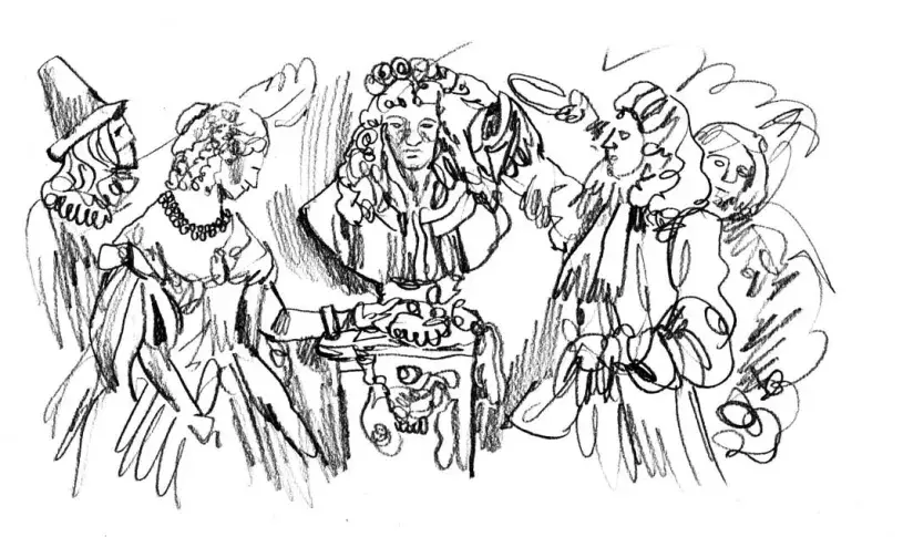 Hommage à Molière, couronnement du buste de Molière par les Comédiens-Français, dessin de Damien Roudeau