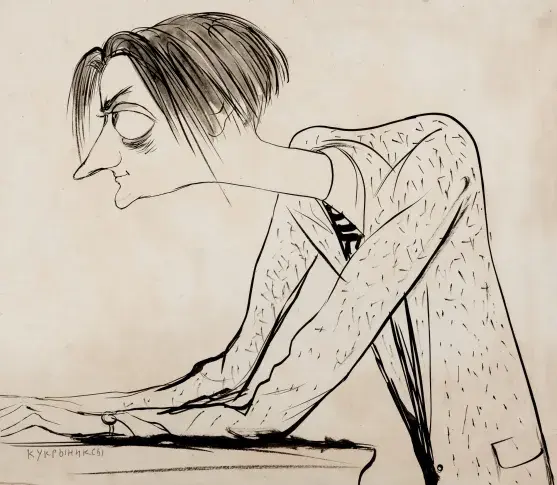 Caricature d’André Malraux, dessin de Nikolaï Sokolov