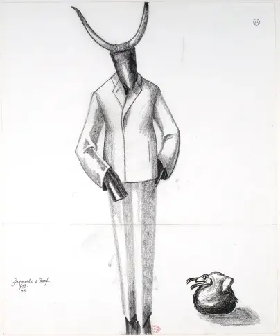 Maquette de costume de Moidele Bickel : le Bœuf et la Grenouille dans « Les Fables », 2004