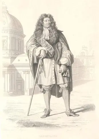 Portrait en pied de Jean de La Fontaine, gravure de M. F. Dien, [vers 1850]