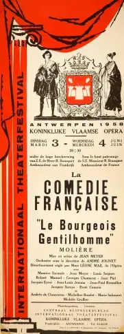 Affiche de la tournée de la Comédie-Française à Anvers en 1958. "Le Bourgeois gentilhomme" de Molière