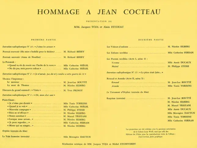 Programme de l’"Hommage à Jean Cocteau", 1976, Théâtre Marigny