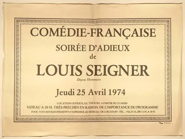 Affiche de la soirée d’adieux de Louis Seigner
