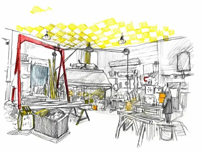 L’atelier sculpture de Sarcelles, dessin de Damien Roudeau